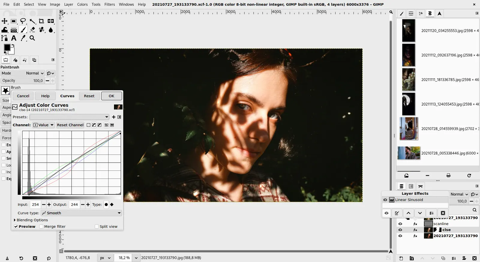 GIMP 3.0 curves dialog and non-destructive filter example from the official release notes