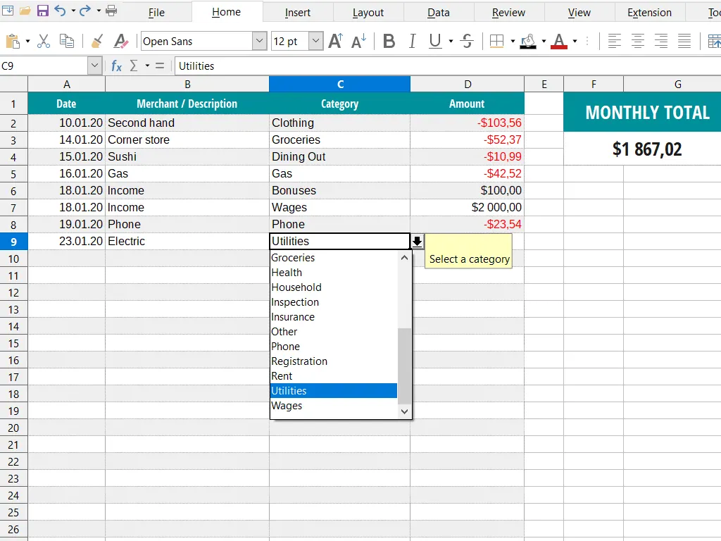 LibreOffice Calc desktop interface from The Document Foundation